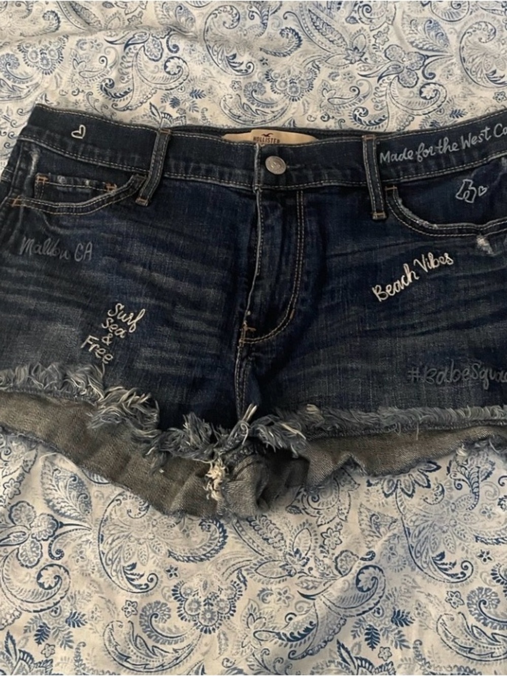 Hollister Dark Blue Distressed Denim Cutoff Shorts